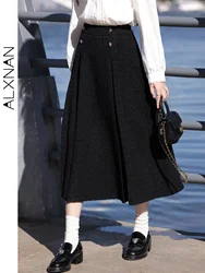 ALXNAN French Women's Skirts 2024 Autumn Fashion Black Retro Office Lady Chic Button Sweet A-Line Skirt Sold Separately L33337-2