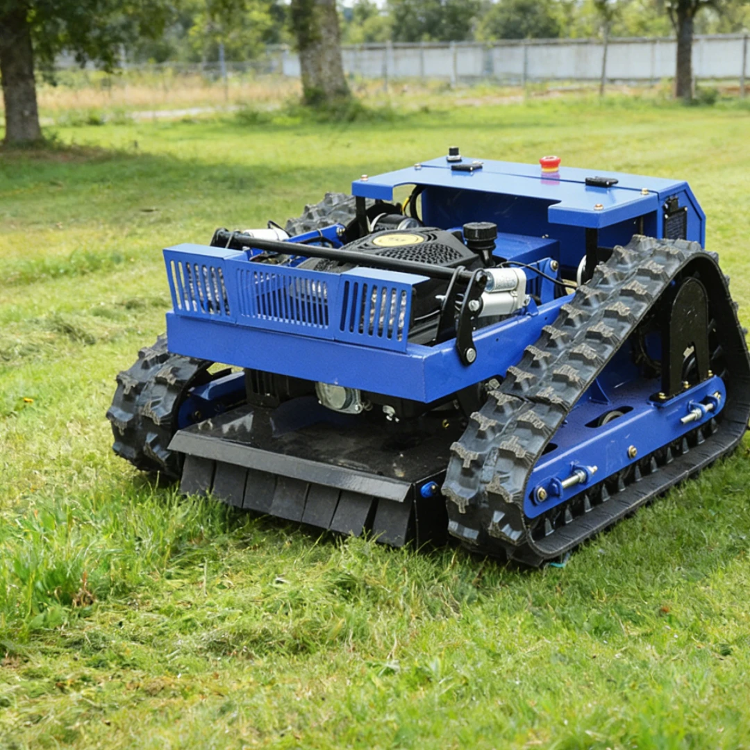 

Customized Industrial Grade Tracked All-terrain Lawn Mower Remote Emergency Stop Anti- slip Crawler Grass Mower For Garden Farm