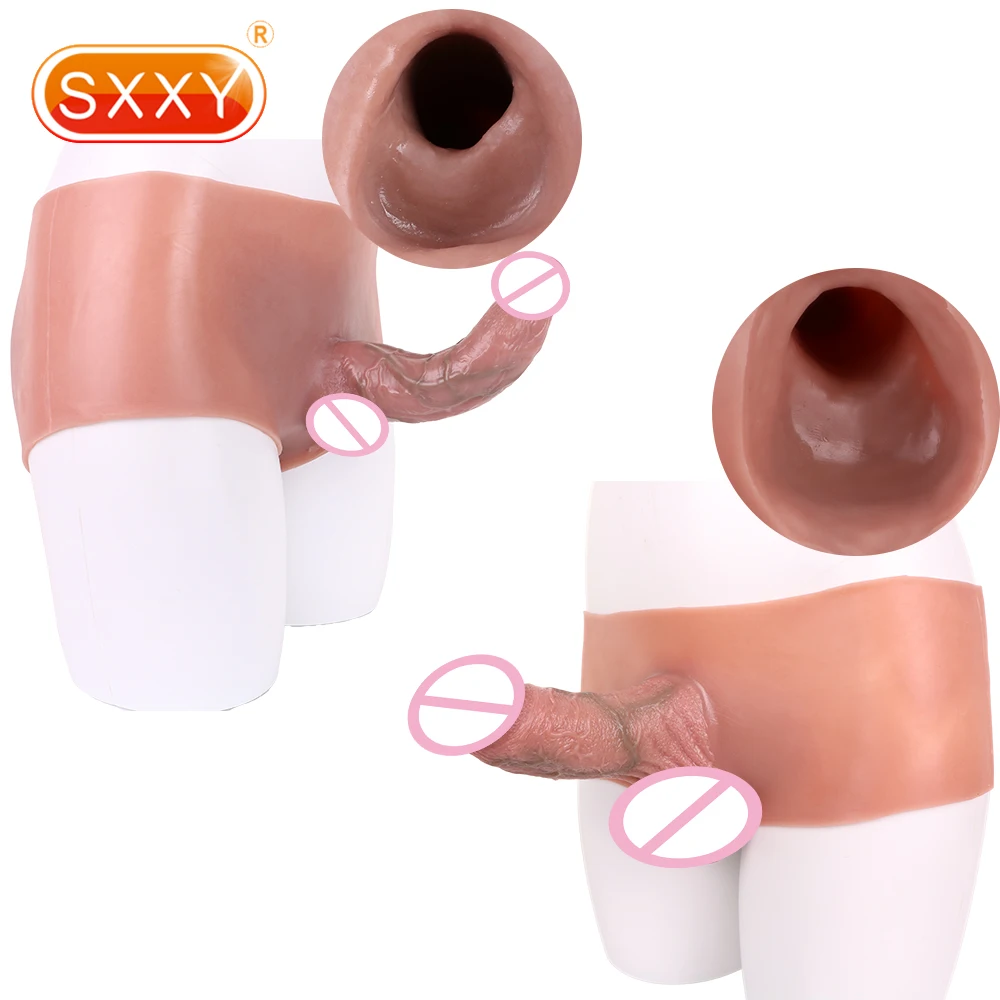 SXXY قضيب جلدي واقعي كم القضيب السراويل مع دسار مجوف للغاية للرجال ديك تكبير سيليكون جوفاء دسار الملابس الداخلية للكبار #1