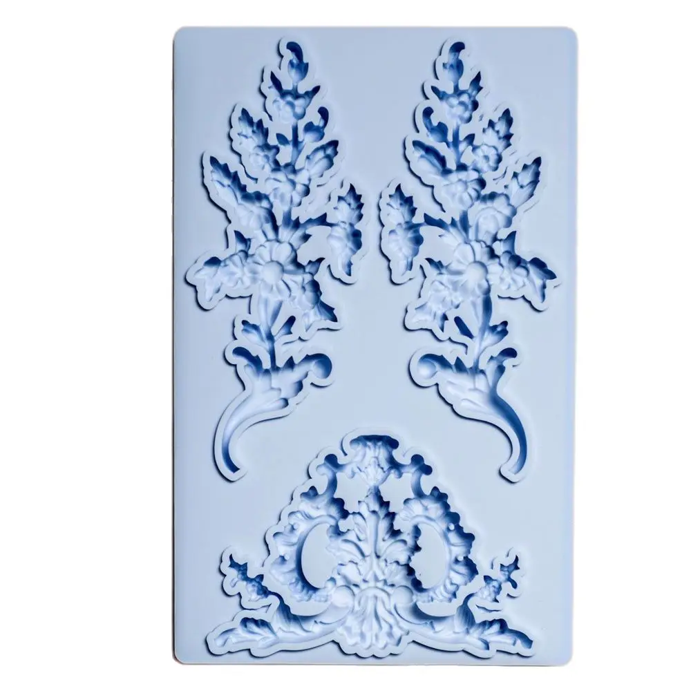 Baroque Relief Silicone Mould for Fondant Lace Flower Vine Cake Toppers Chocolate Sugarcraft Baking Mold for DIY Resin Clay