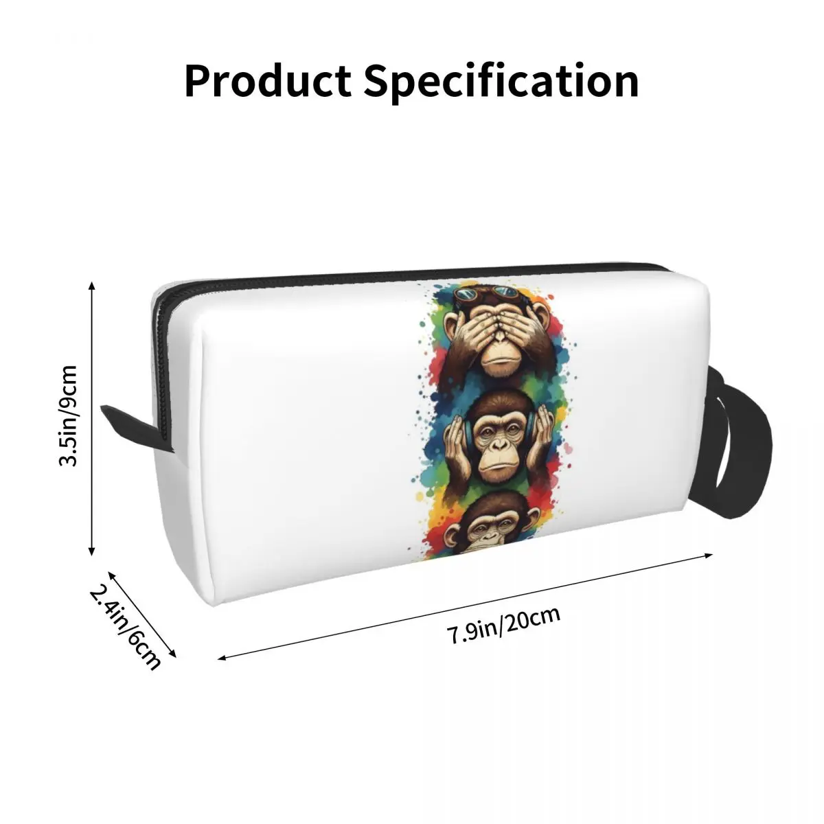 Three Monkeys With Vibrant Paint Splashes Pencil Case for Gifts Pen Box Pencil Bag Stationery Supplies Travel Women Cosmetic Bag