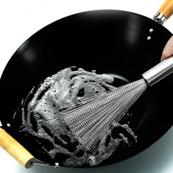 Stainless Steel Pan Brush Long Handle Strong Decontamination Useful Things For Kitchen Limpieza Cleaning Tools Home Supplies