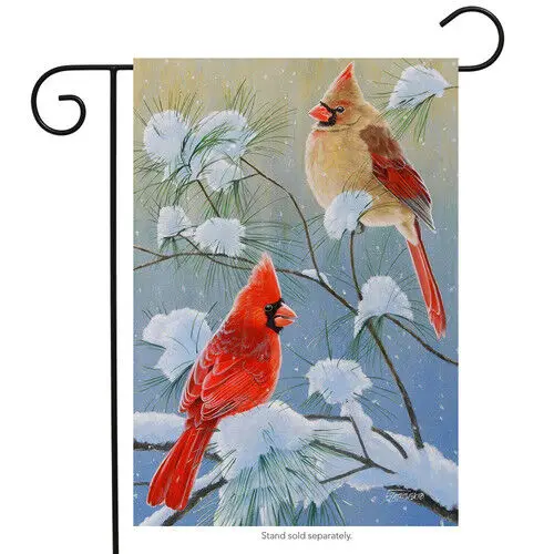 BRIARWOOD LANE Sleeved Garden Flag 12.5 x 18 WINTERTIME CARDINALS Snow Pine Tree