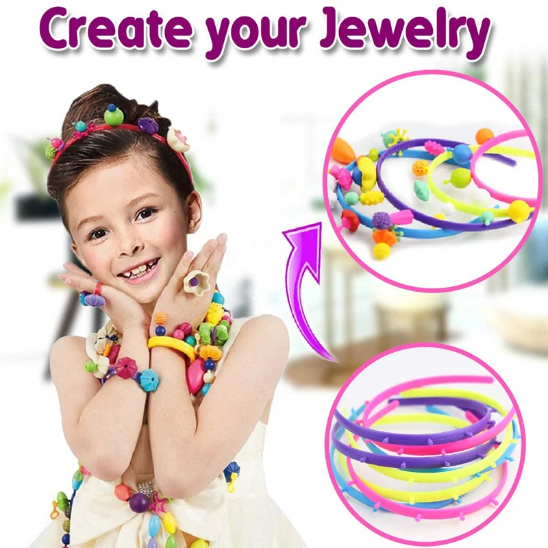 Beaded Girl Toys Children's Jewelry Making Kit Popular Spherical Art and Handmade Kit DIY Bracelet Necklace Headband Ring Toy