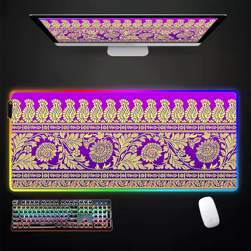 

Коврик для мыши с узором мандалы, RGB LED-подсветкой, нескользящей резиновой основой, водонепроницаемый, для офиса, ПК, дома, USB, большой, игровой