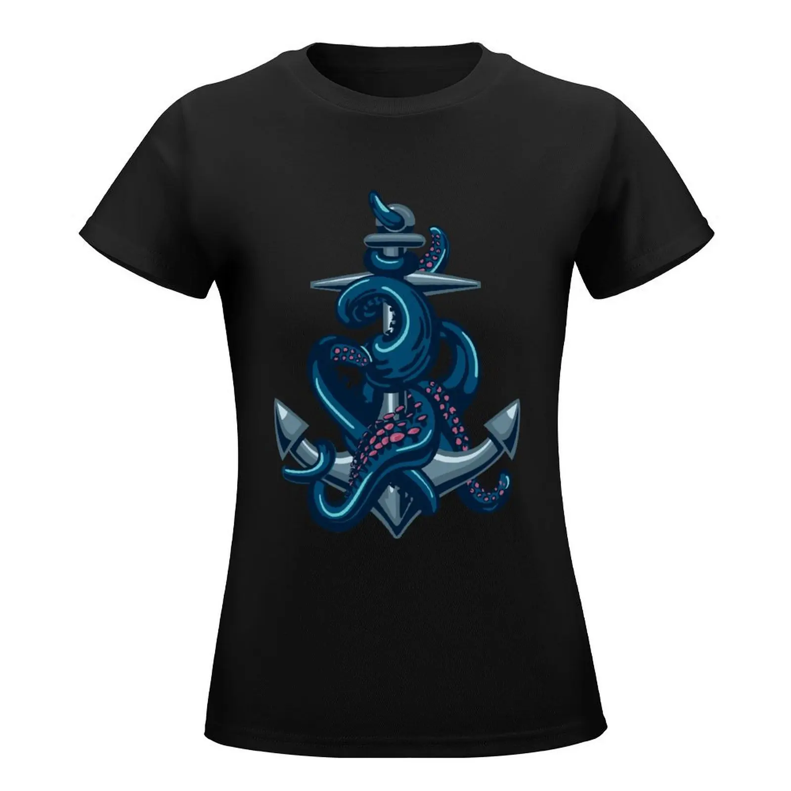 Octopus tentacles and anchor. Vintage travel print. T-Shirt customizeds funny anime clothes t shirts for Womens