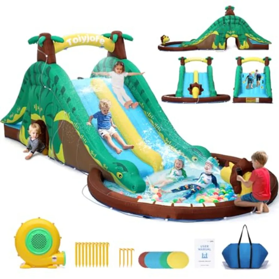 

Надувной батут-замок «Динозавр» с водной горкой и бассейном, в комплекте с воздуходувкой 480 Вт и защитой GFCI