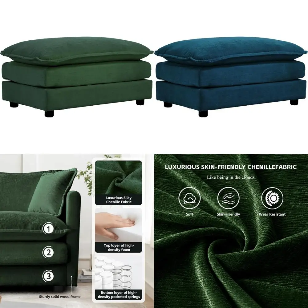 Green Chenille Sectional Sofa with Ottoman, Plush and Comfortable for Relaxing Living Room
