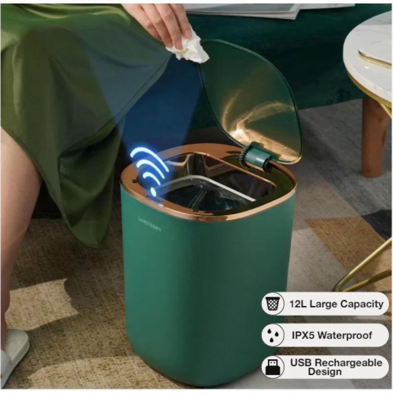 

12L Intelligent Sensing Trash Bins Bathroom Toilet Creative Automatic Trash Can Living Room Light Luxury with Lid Garbage Bin