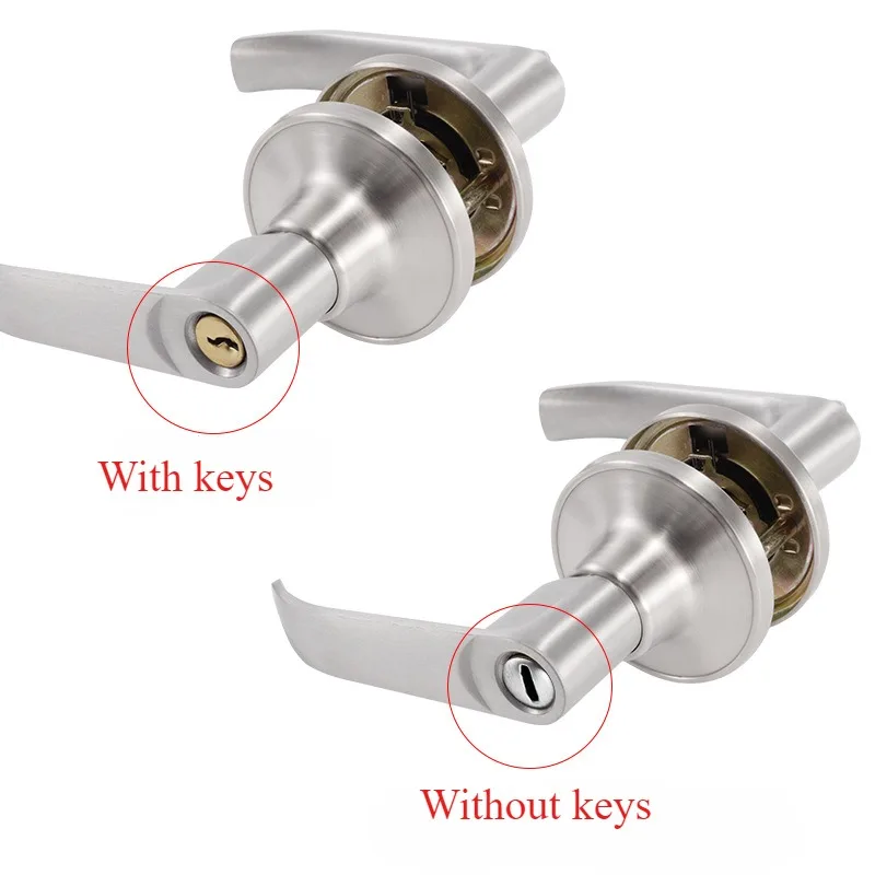 Door Lever Lock with 3 Keys Locking Door Handle Stainless Steel Interior Lever Lock Door Knob Replacement for Home Office
