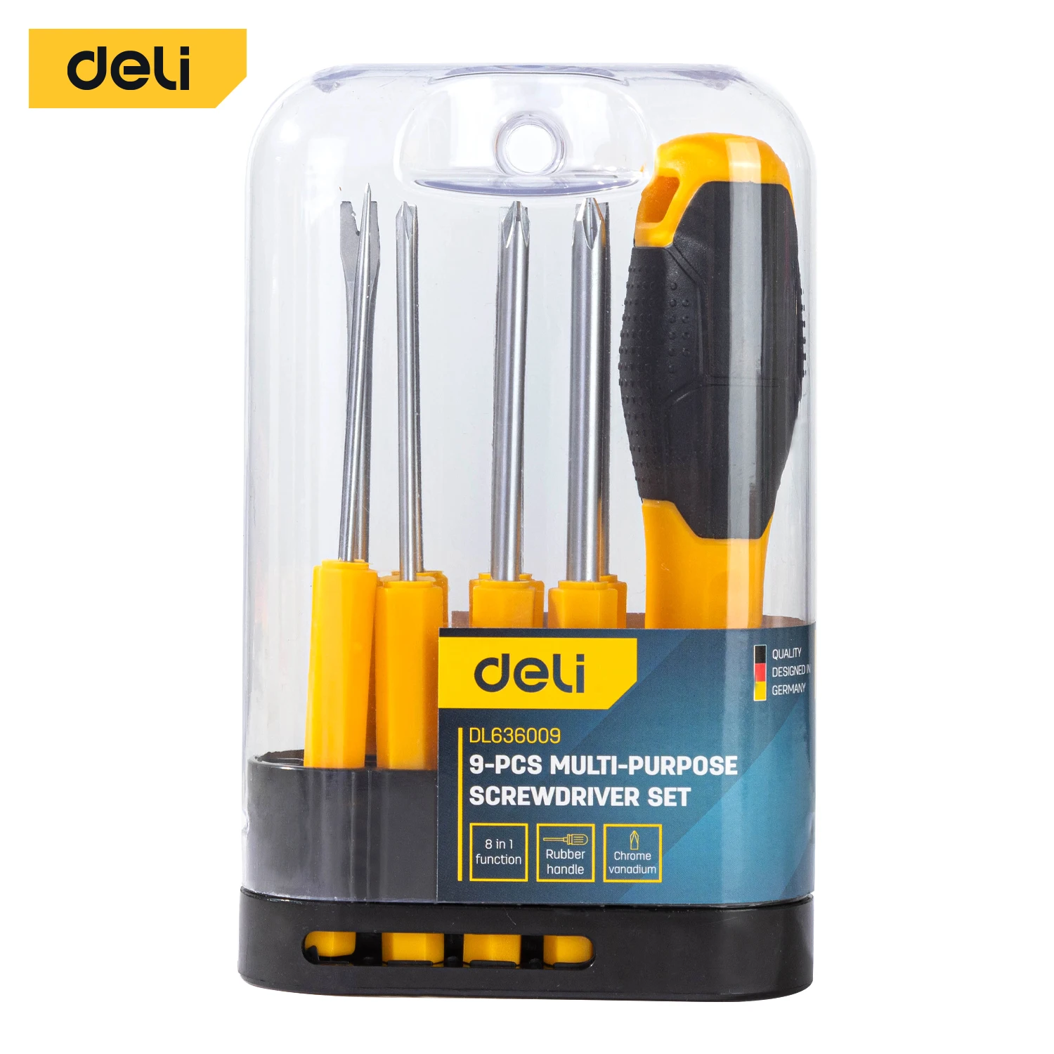 

Deli 9pcs Yellow Screwdriver Set,With Interchangeable Shafts,Chrome Vanadium Steel, Long Handle,Durable,for Various Repair DIY