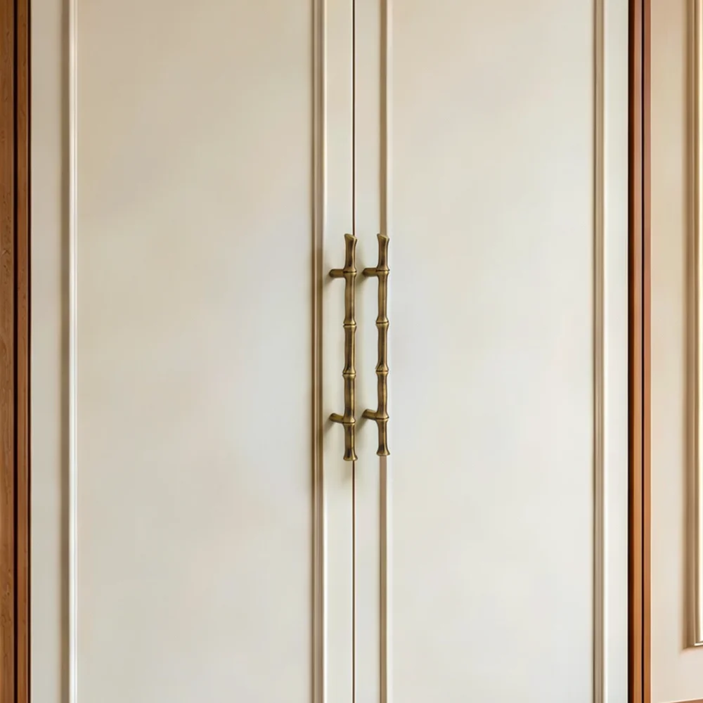 Luxury Solid Brass Bamboo Furniture Knob Decorative Drawer Pull Vintage Style Handle For Modern Wardrobe Cabinet Cupboard