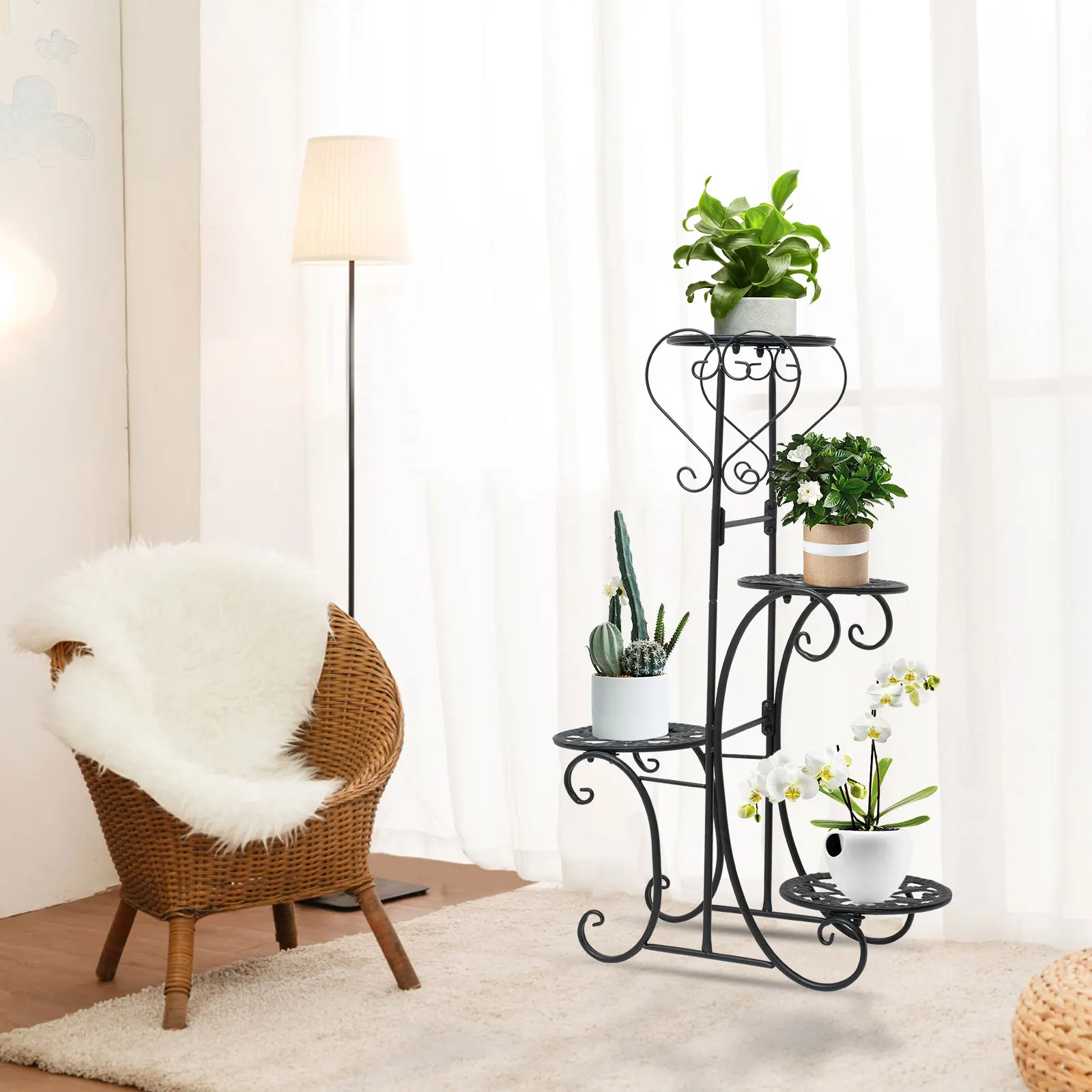 Wrought Iron 4-Tier Metal Plant Stands Flower Pot Rack Holder Indoor/Outdoor USA