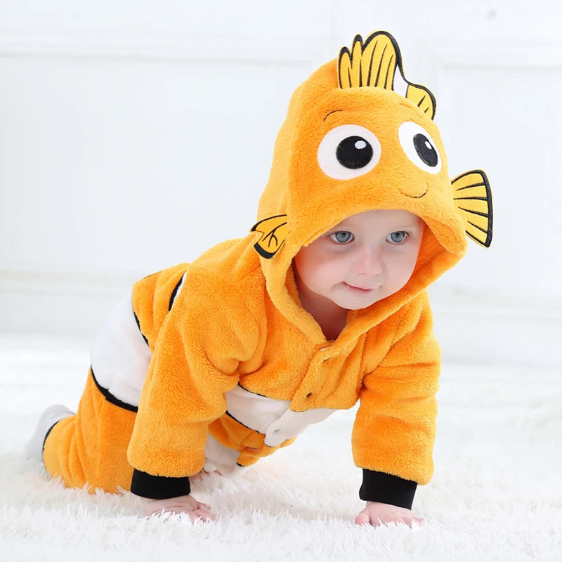 Nemo Infant Baby Rompers Clothes Boys Girls Cartoon Pajamas Cosplay Costume Baby Onesie Clothing Newborn Hooded Cute