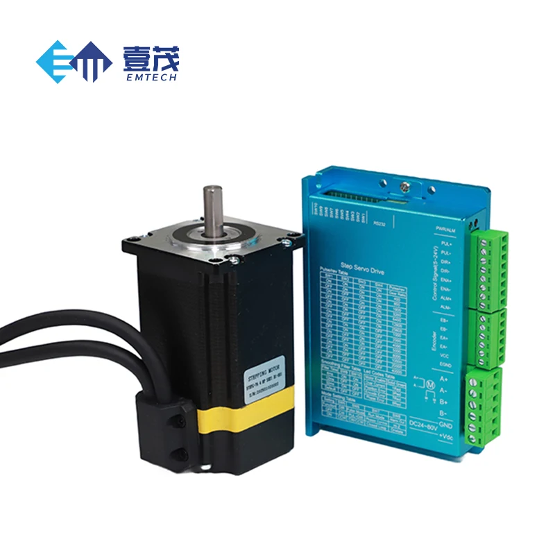 Motor Stepper Hybrid Terintegrasi Loop Tertutup EMTECH NEMA 23 57mm 2NM dengan Kit Driver, Laris untuk Mesin Bubut CNC