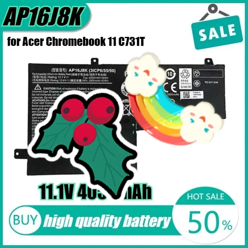 

11.1V 4050mAh AP16J8K Laptop Battery for Acer Chromebook 11 C731T C731 AP16J5K CB311-7H
