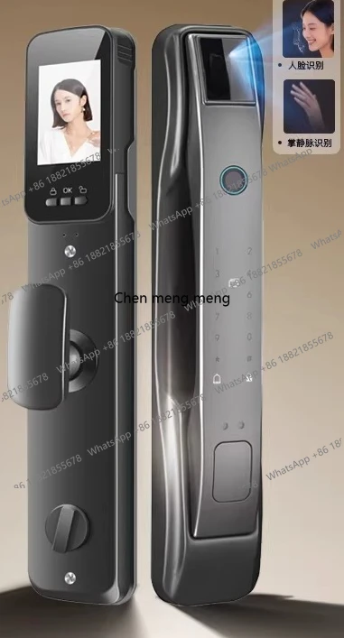 Smart password, fingerprint, household anti-theft door, electronic entry door with monitoring, automatic door visible