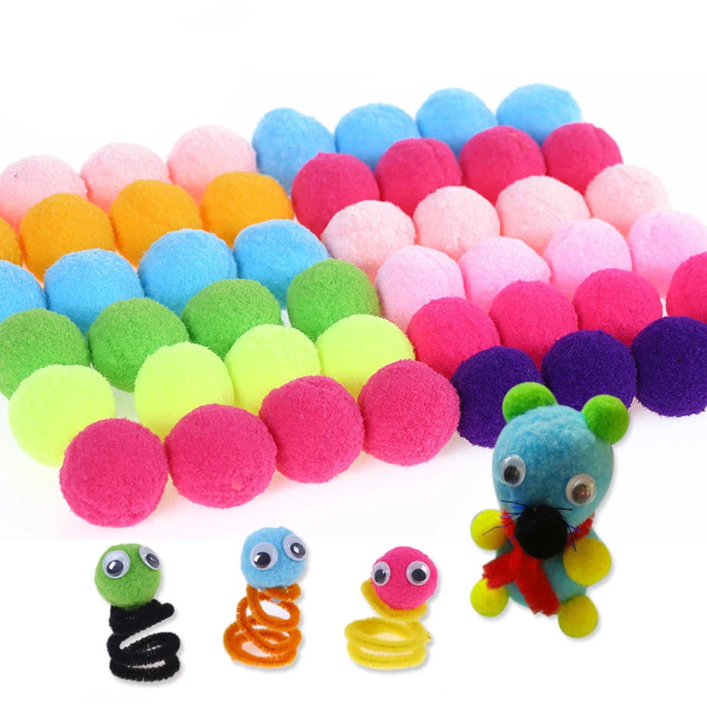 100 pçs pompom colorido 3cm diy artesanato suprimentos para crianças projetos de arte fio pompons conjunto atividade do jardim de infância bola pom bola colorida