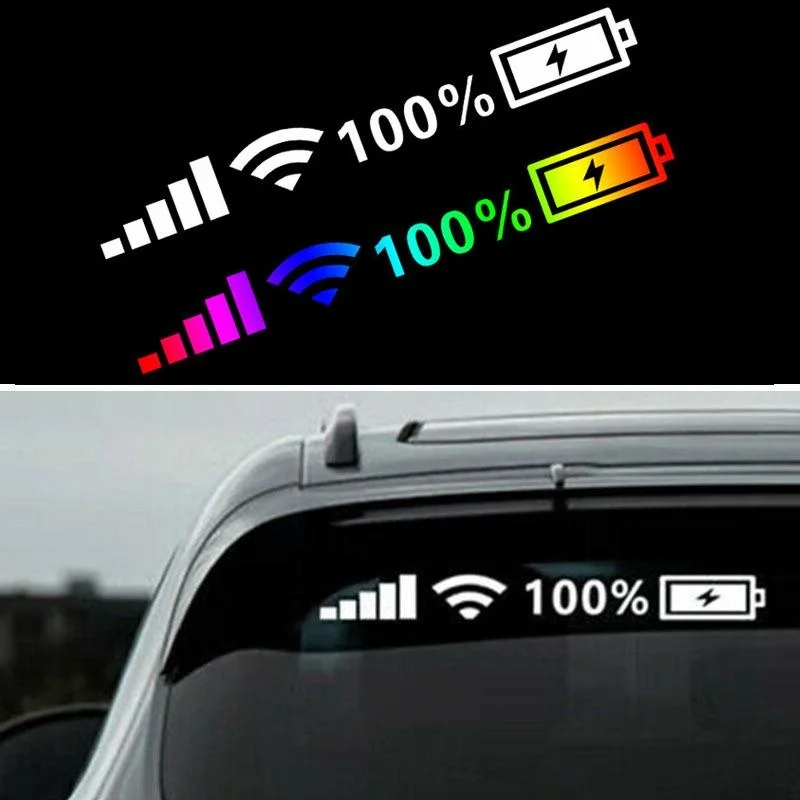 Funny Reflective Wifi Battery Level Car Stickers Colorful Decoration Logo Decals Car Rear Windshield Body Auto Sticker