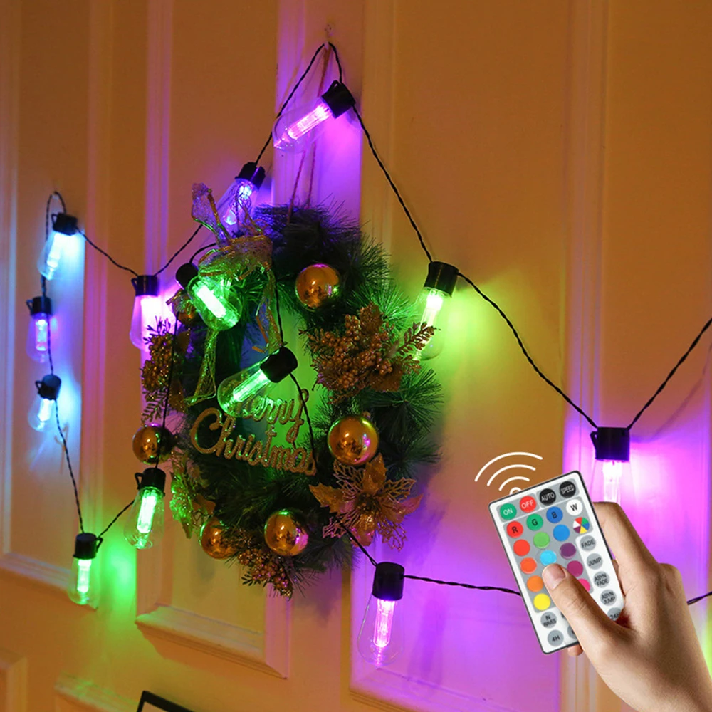 LED String Outdoor Lights 16 Colors Mulit Flash Modes Remote USB LED Bulb String Lights For Kitchen Home Festival Decoration