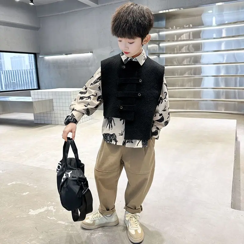 3 PCS set Spring Autumn Boy Clothing set Casual vest+ Shirt+ Pant Kid Children baby toddler boy korea designer clothes 2-10 year