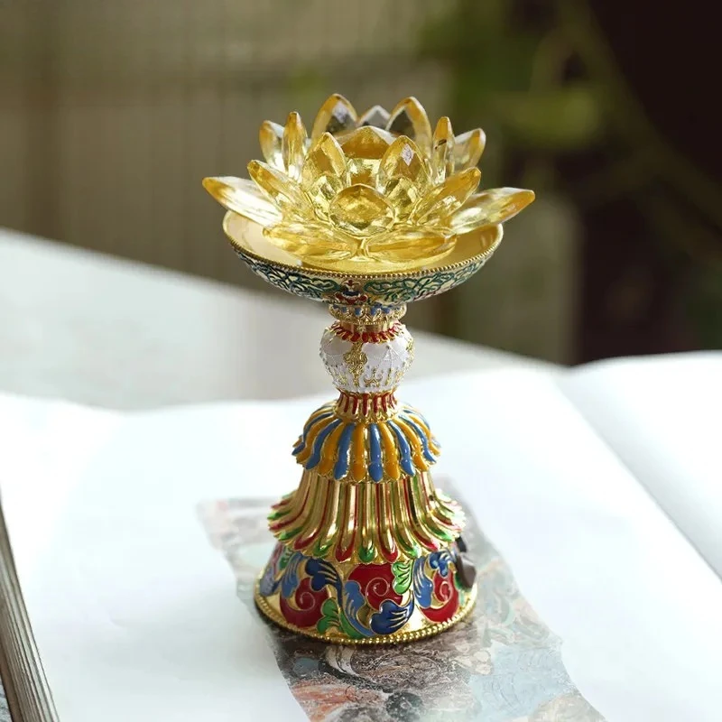 Glass Lotus Lamp Buddha Hall Charging Plug in LED Long Lasting Light Colorful Color Changing Lotus Lamp Offering Ornaments
