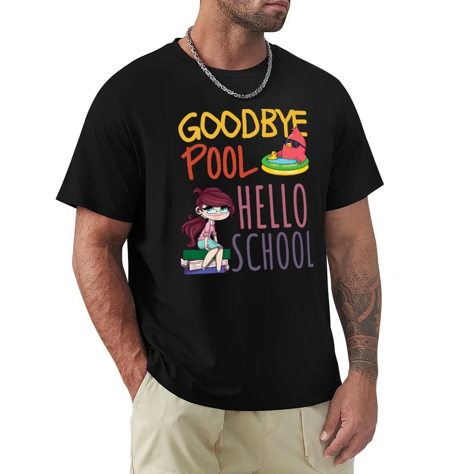 Goodbye Pool Hello School, Back To School T-Shirt Halloween Casual T-Shirt
