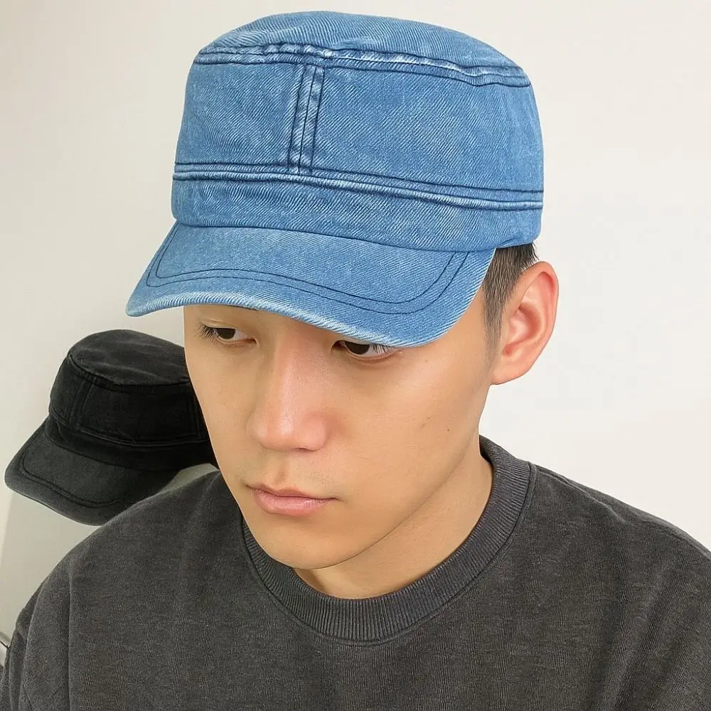 Fashion Vintage Peaked Cap Demin Streetwear Baseball Hat Visor Flat Top Cadet Cap Streetwear