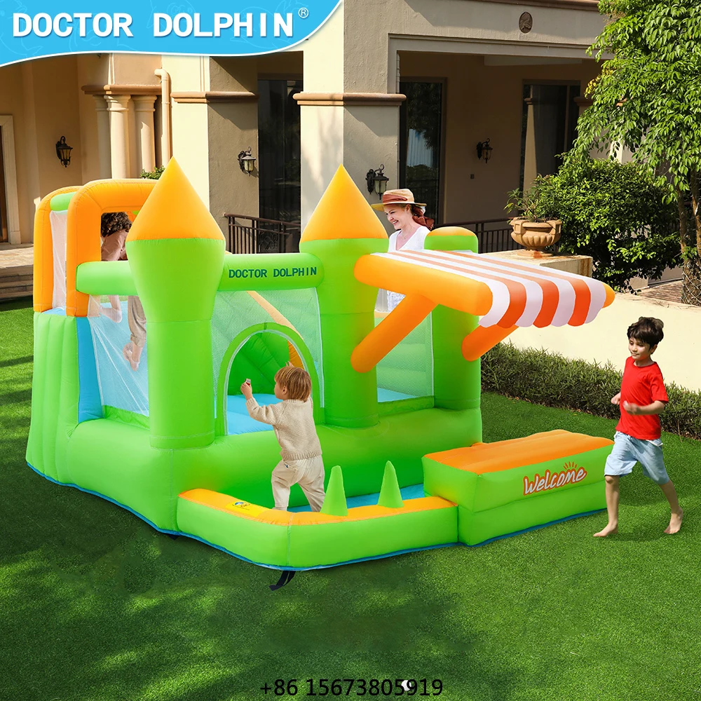 Stock Doctor Dolphin Oxford Cloth Inflatable Castle Bouncy House Slide Climb Combo Air Soft Jumping Castle for Kids 3 Person