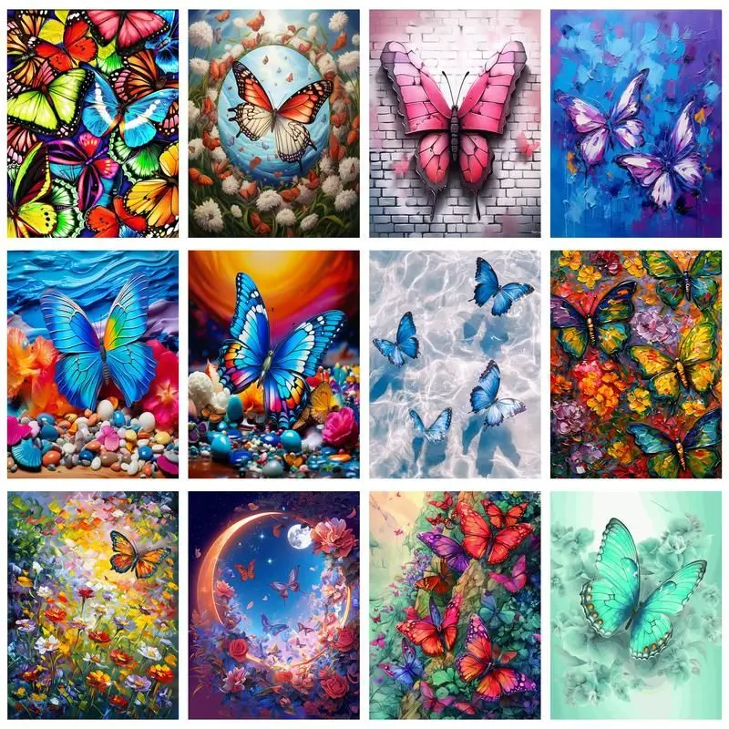 

CHENISTORY 5D DIY Diamond Painting Colorful Butterfly Full Square Round Diamond Embroidery Animals Cross Stitch Kit Home Decorat