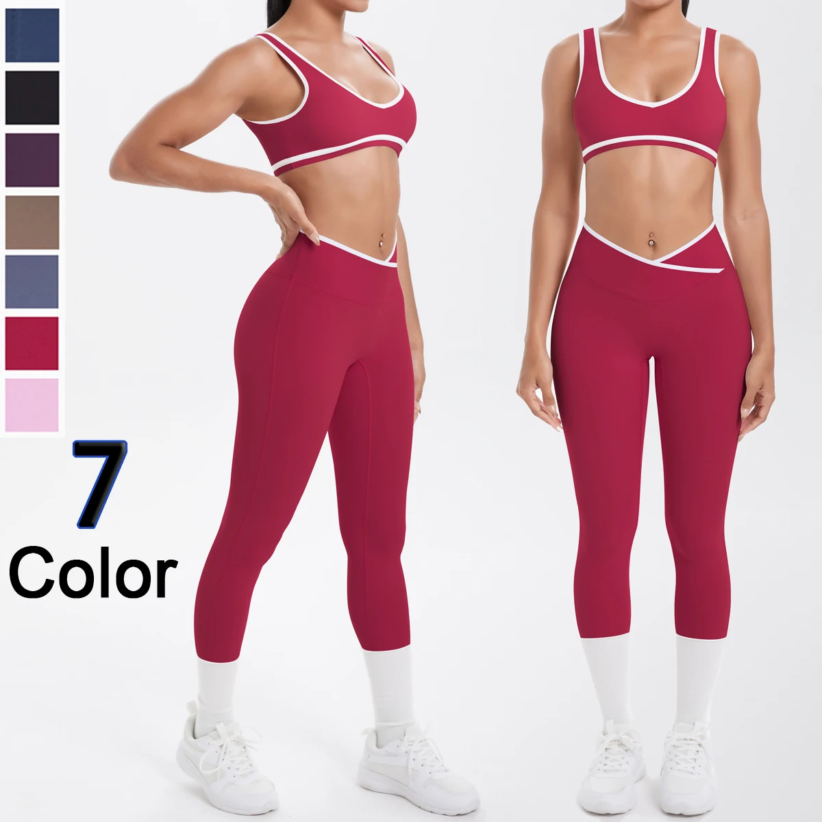 2PCS Woman's Yoga Bra Pants Set Solid Color Workout Top High Strength Workout Push Up Sports Set Outdoor Running Yoga Leggings