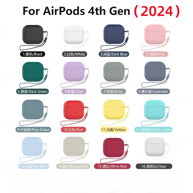 For AirPods 4 Generation Case Soft Silicone Full Protective Charging Case Cover with Keychain/Hand Strap For New Airpod 4 Fundas