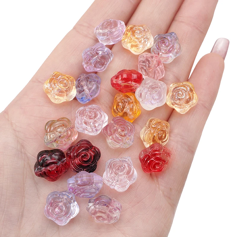 10-30pcs Crystal Roses Glass Beads 12mm Loose Spacer Beads For Jewelry Making DIY Bracelet Earrings Necklace Jewelry Supplies