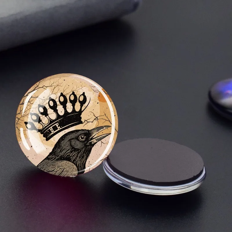 12pcs 30MM Halloween Crow Glass Dome Refrigerator Magnets, Halloween Crow Home Decorations, Halloween Party Gifts