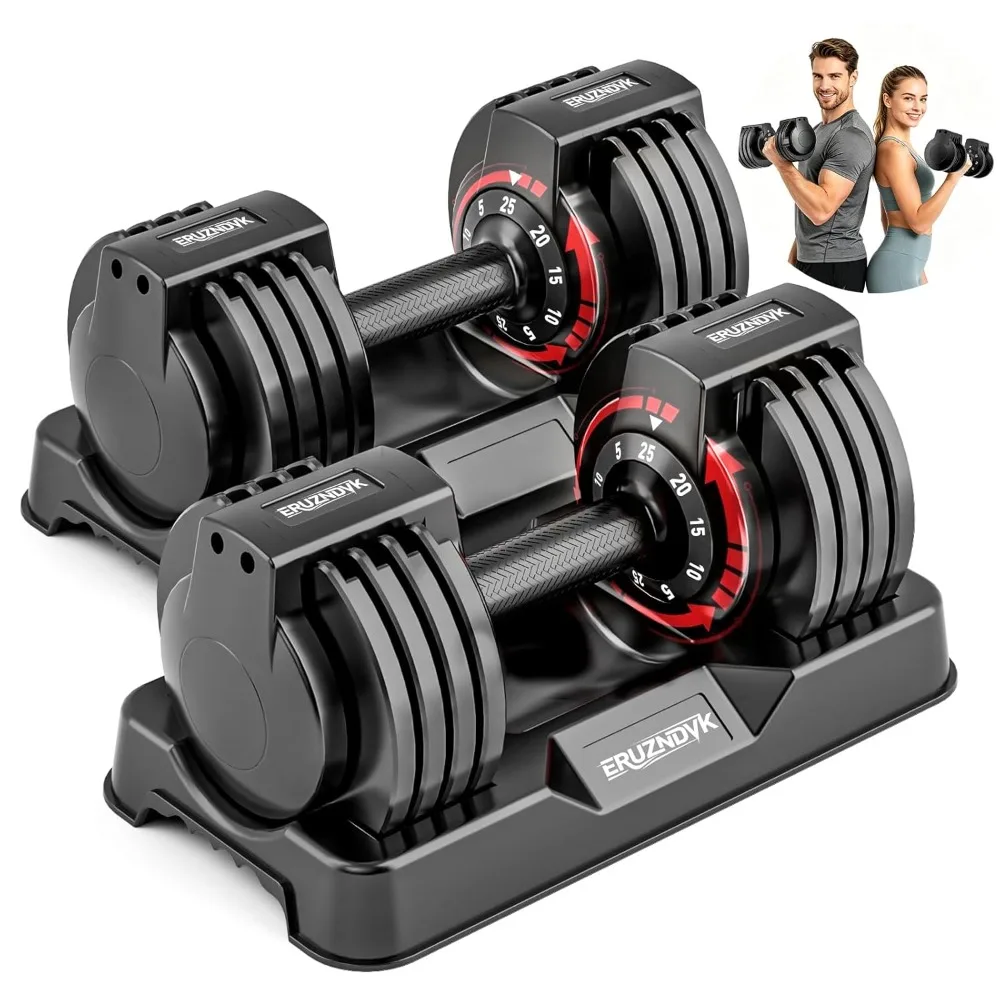 25/55lb Pair Adjustable Dumbbell Set, Adjustable Dumbbells Set of 2, 5 in 1/10 in 1 Free Weights Dumbbells Set with, Customized