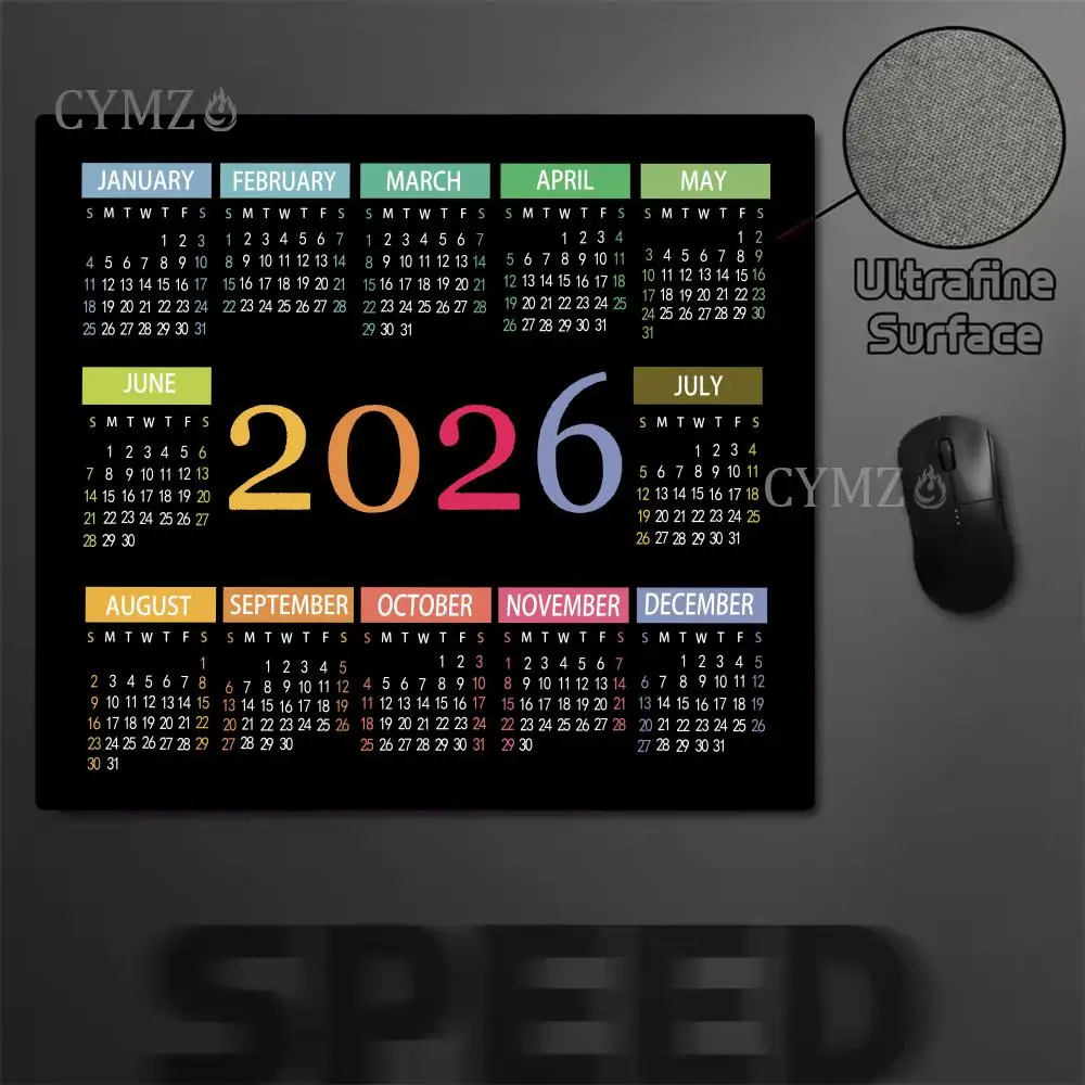 Alas Mouse Hitam Kalender 2026 Alas Mouse Kecil Tahun Baru Alas Mouse Kecil Anti Selip Karet Gaming Kantor Laptop Komputer Perlengkapan Kantor
