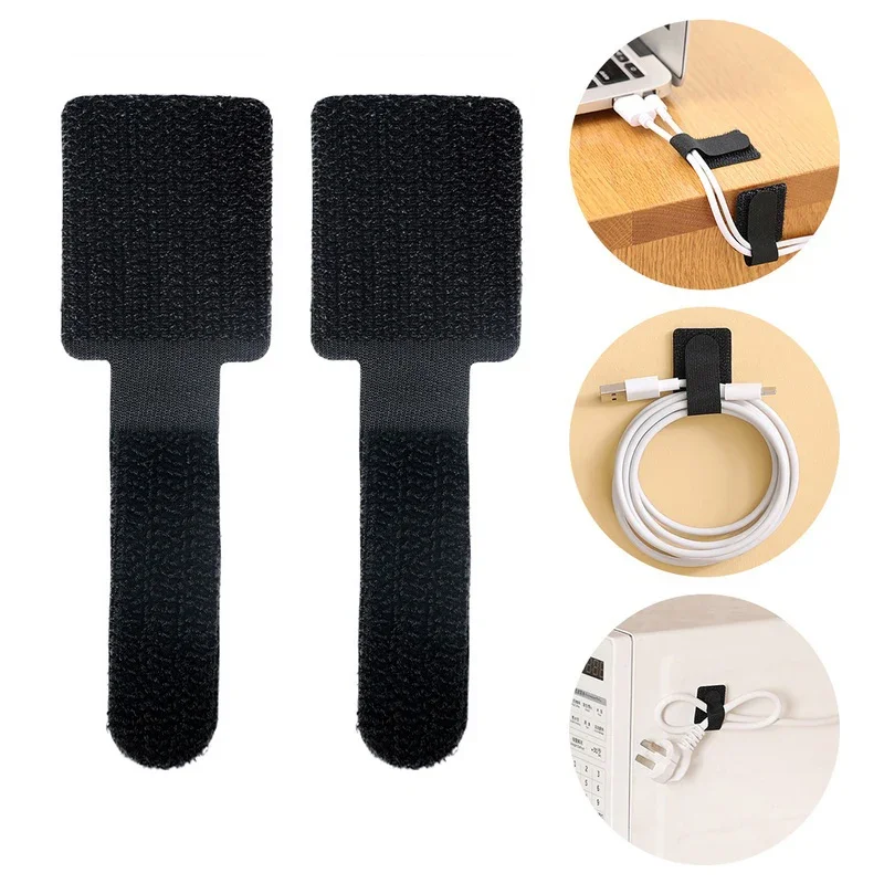 20Pcs Reusable Adhesive Cable Organizer Ties Nylon Hook Loop Wire Management Straps for Earphone Charging Cable Home Office