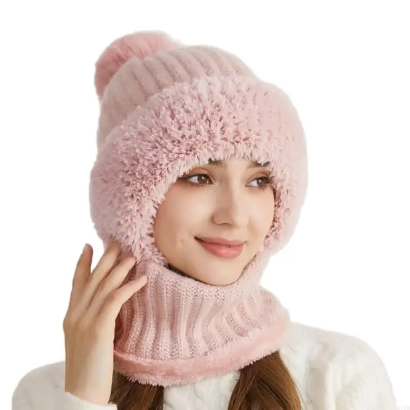 39BD Gestrickte Wintermütze für Damen, warme Pullover-Mütze, Outdoor-Unisex-Mütze, Halswärmer für Outdoor-Aktivitäten – Detail 4