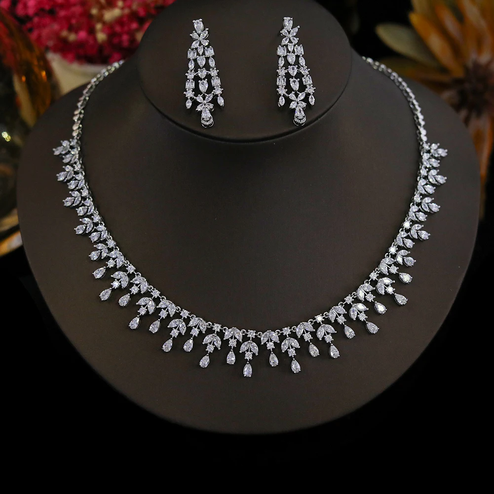 Imagem -05 - Water Drop Shape Jewelry Conjunto para Mulheres cz Bridal Wedding Accessories Luxury Quality Necklace Pcs