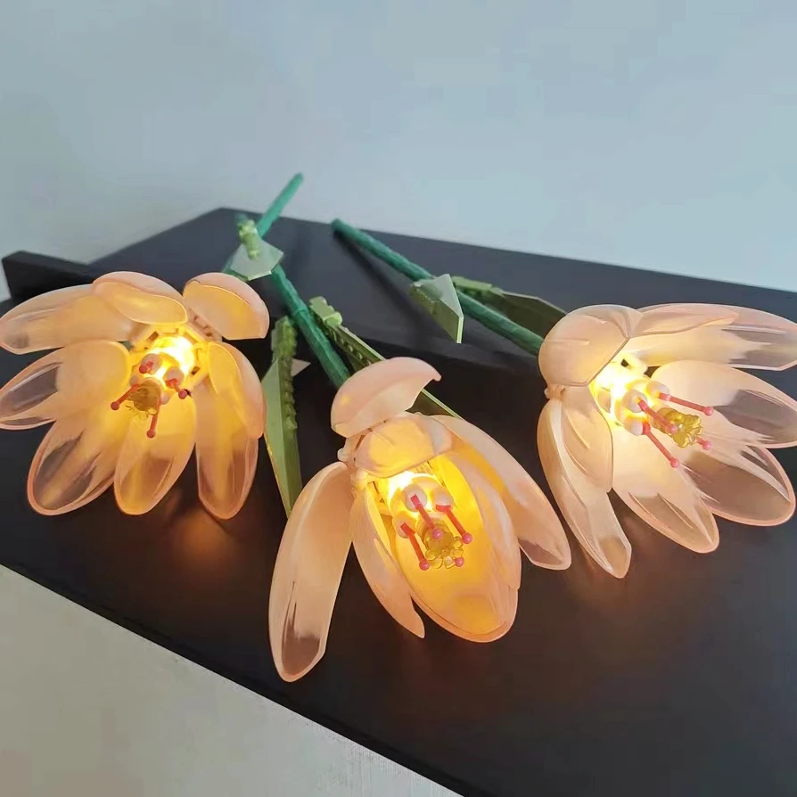 Tulip Bouquet Flower Decoration Lighted Tulips Building Block Eternal Flower Assembly Valentine's Gift for Girls Friends 2025