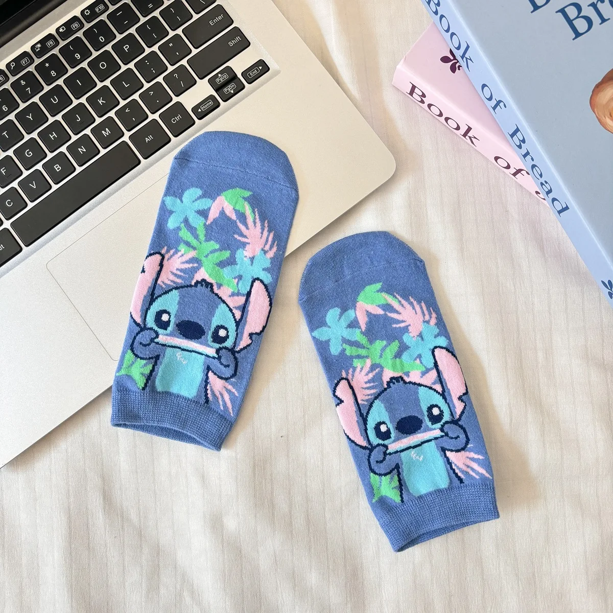 New Disney Stitch Girls Boys Sock Cute Cartoon Stitch Breathable Boat Women's Sock Combed Cotton Women's Boat Sock Size 34-42