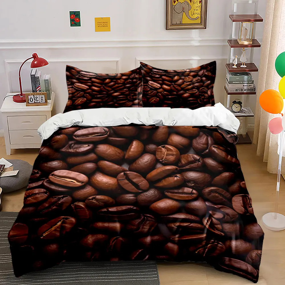 Close-up texture of coffee beans Bedding Set for Kids Luxury Gift 3pcs Digital Print Comforter Set Soft Comfortable Breathable