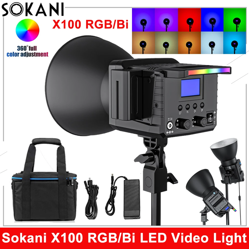 

Sokani X100 RGB двухцветный COB фото-и видеосъемка светодиодный 100 Вт управление через приложение Bowens освещение для фотосъемки для записи видео