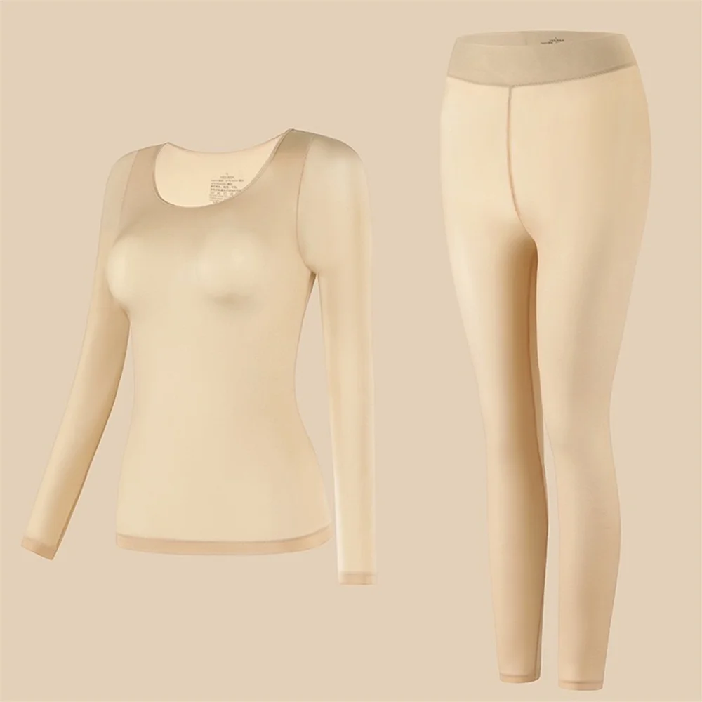 1Set Women Thermal Underwear Long Sleeve Slim Fit Base Top Elastic Thermal Set Base Layer Suit Thermal Long Johns Ultra-thin