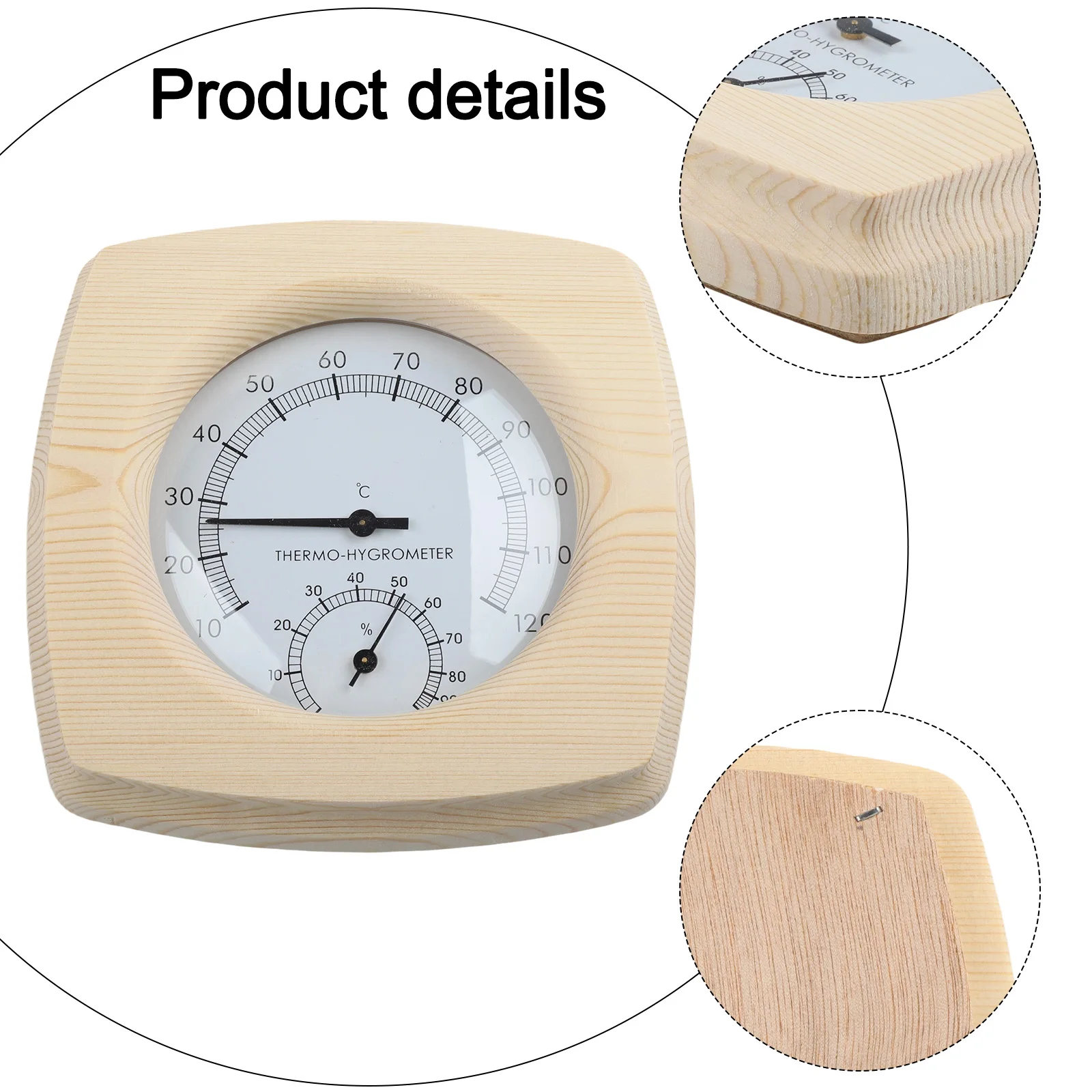 140mm Temperature Measuring Tool No Batteries Required Steam Room Compatible Wooden Material Construction Compact Design