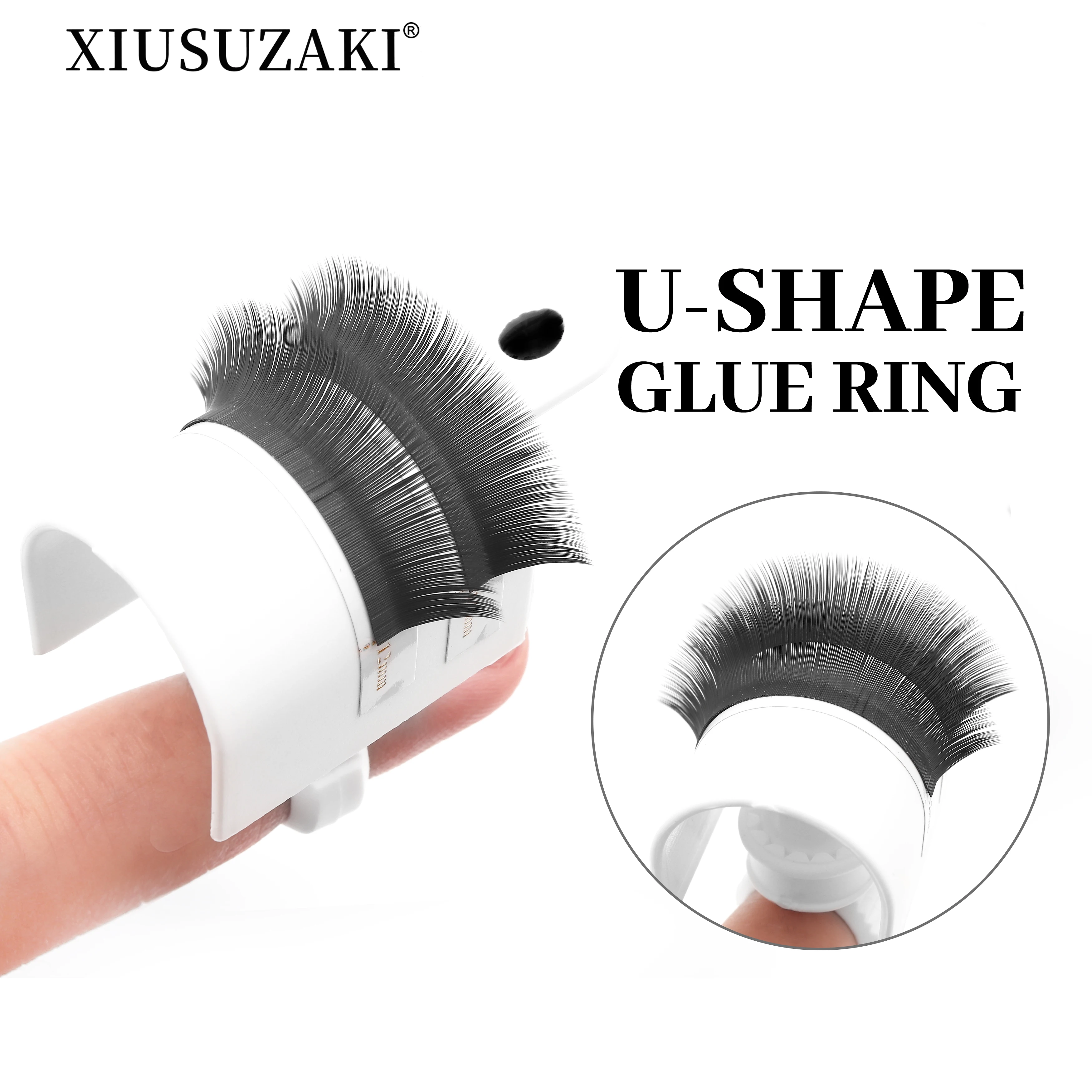 XIUSUZAKI Eyelash Extension Glue Ring U-shape Ring Adhesive Eyelash Pallet Holder Set Makeup Kit Tool