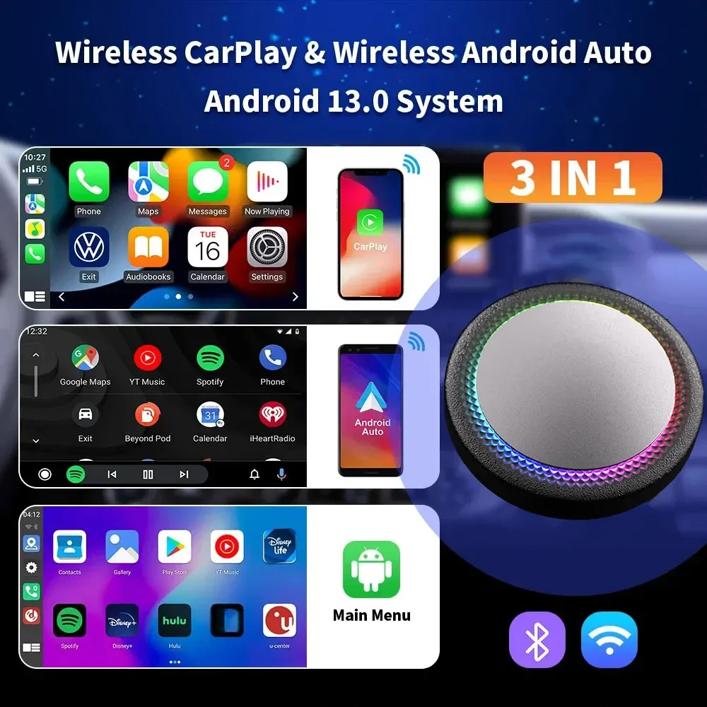 متوفر في المخزون 8 128 جيجا بايت Carplay Ai Box 3in1 محول تلقائي Netflix Youtube شاشة مرآة تعمل باللمس مع Sim وTfcard لهاتف iphone A #2