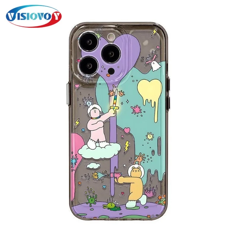 Creative Graffiti To Eliminate Viruses Phone Case for Iphone 15 14 13 Pro Max Cartoon Transparent Phone Covers Back Cases Fundas