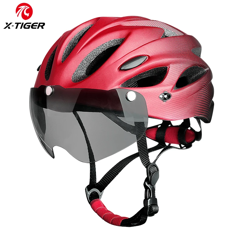 X-TIGER Fahrradhelm Brille LED-Licht Fahrradhelm Integral geformter MTB-Fahrradhelm Erwachsene Rennrad Sport Sicherheitskappe