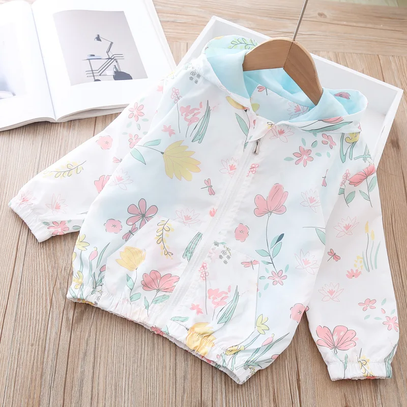 

2 3 4 5 6 7 8 9 Year Kids Windbreaker Jacket For Girls Spring New Fashion Printed Trench Coat Hooded Children Outerwear Clothing